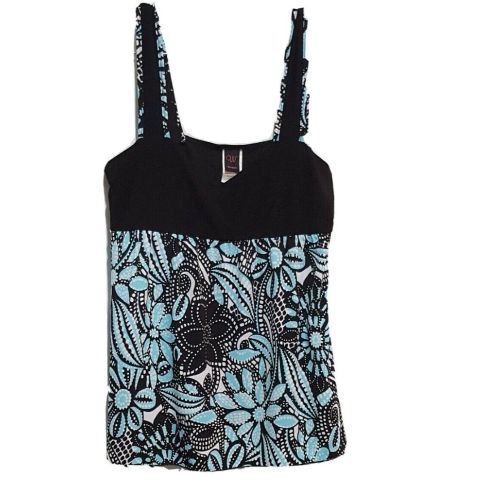 Wrapper Tank Top Womens‎  Black Blue Floral Paisley Empire Waist